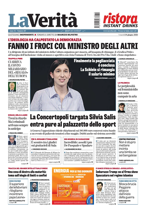 Prima pagina La Verità di oggi - Quotidiano nazionale