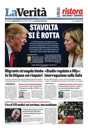 Prima pagina La Verità di oggi - Quotidiano nazionale