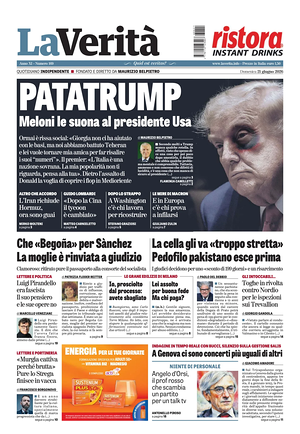 Prima pagina La Verità di oggi - Quotidiano nazionale