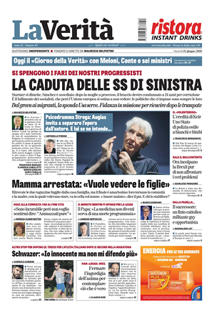 Prima pagina La Verità di oggi - Quotidiano nazionale