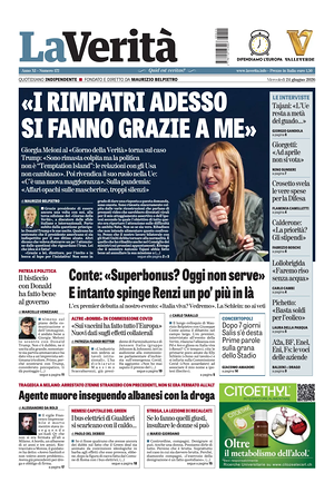 Prima pagina La Verità di oggi - Quotidiano nazionale