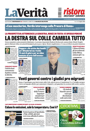 Prima pagina La Verità di oggi - Quotidiano nazionale