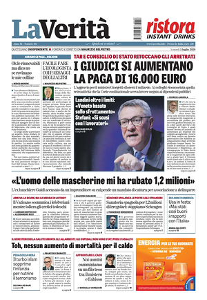 Prima pagina La Verità di oggi - Quotidiano nazionale