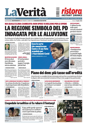 Prima pagina La Verità di oggi - Quotidiano nazionale