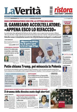 Prima pagina La Verità di oggi - Quotidiano nazionale