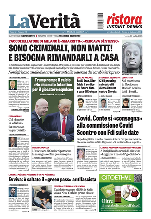 Prima pagina La Verità di oggi - Quotidiano nazionale