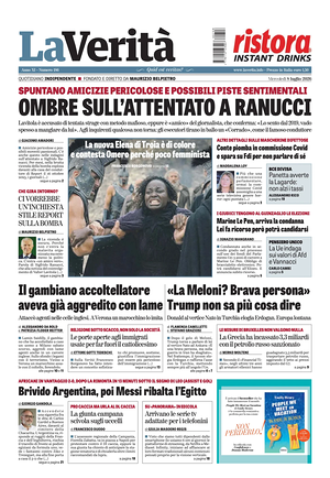 Prima pagina La Verità di oggi - Quotidiano nazionale