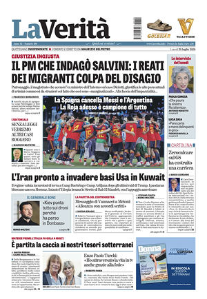 Prima pagina La Verità di oggi - Quotidiano nazionale