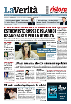 Prima pagina La Verità di oggi - Quotidiano nazionale