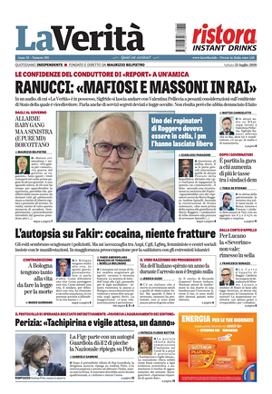 Prima pagina La Verità di oggi - Quotidiano nazionale