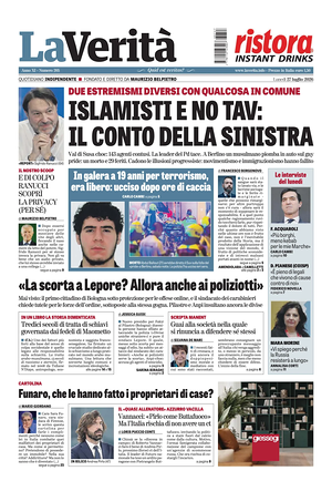 Prima pagina La Verità di oggi - Quotidiano nazionale