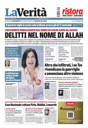 Prima pagina La Verità di oggi - Quotidiano nazionale