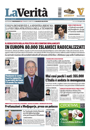 Prima pagina La Verità di oggi - Quotidiano nazionale