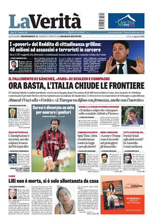 Prima pagina La Verità di oggi - Quotidiano nazionale