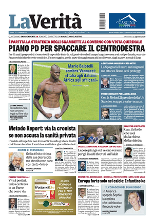 Prima pagina La Verità di oggi - Quotidiano nazionale