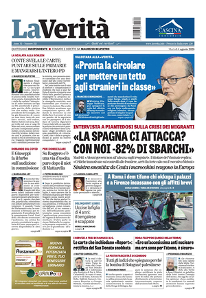 Prima pagina La Verità di oggi - Quotidiano nazionale