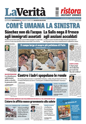 Prima pagina La Verità di oggi - Quotidiano nazionale