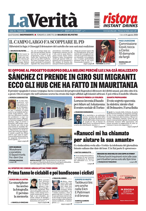 Prima pagina La Verità di oggi - Quotidiano nazionale