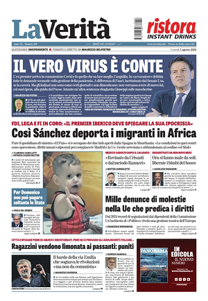 Prima pagina La Verità di oggi - Quotidiano nazionale