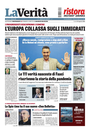 Prima pagina La Verità di oggi - Quotidiano nazionale