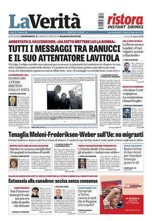 Prima pagina La Verità di oggi - Quotidiano nazionale