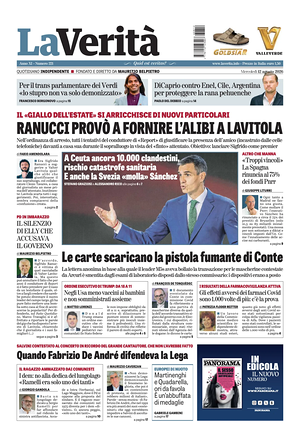 Prima pagina La Verità di oggi - Quotidiano nazionale