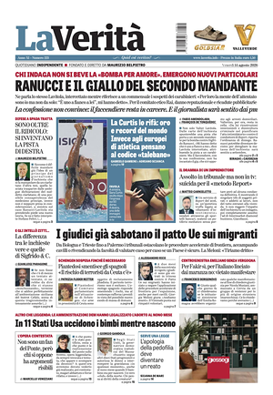 Prima pagina La Verità di oggi - Quotidiano nazionale