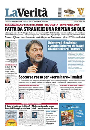 Prima pagina La Verità di oggi - Quotidiano nazionale