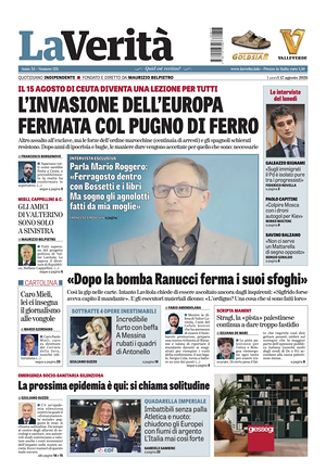 Prima pagina La Verità di oggi - Quotidiano nazionale