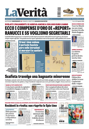 Prima pagina La Verità di oggi - Quotidiano nazionale