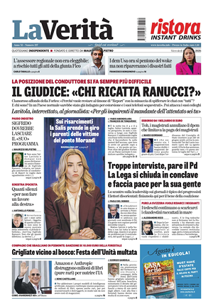 Prima pagina La Verità di oggi - Quotidiano nazionale