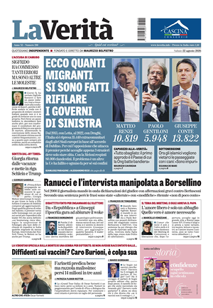 Prima pagina La Verità di oggi - Quotidiano nazionale