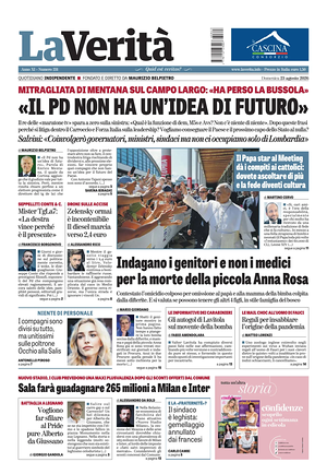 Prima pagina La Verità di oggi - Quotidiano nazionale