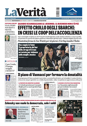 Prima pagina La Verità di oggi - Quotidiano nazionale