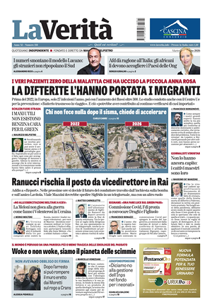 Prima pagina La Verità di oggi - Quotidiano nazionale