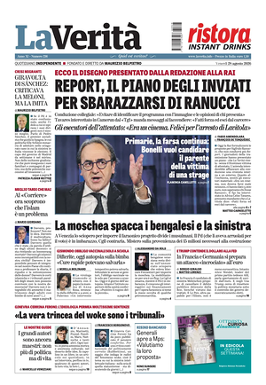 Prima pagina La Verità di oggi - Quotidiano nazionale