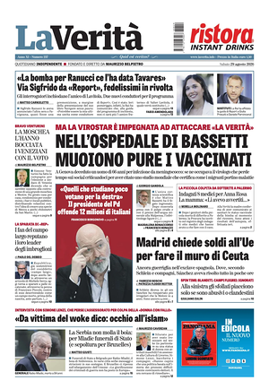 Prima pagina La Verità di oggi - Quotidiano nazionale