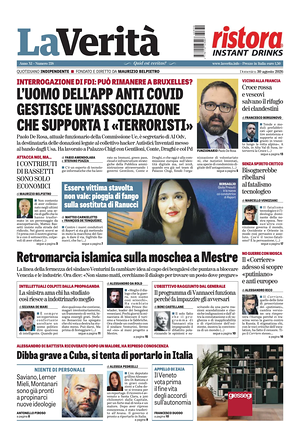 Prima pagina La Verità di oggi - Quotidiano nazionale