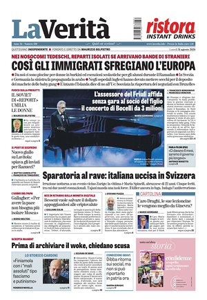 Prima pagina La Verità di oggi - Quotidiano nazionale
