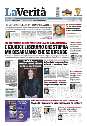 Prima pagina La Verità di oggi - Quotidiano nazionale