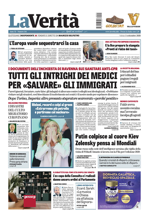 Prima pagina La Verità di oggi - Quotidiano nazionale