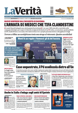 Prima pagina La Verità di oggi - Quotidiano nazionale