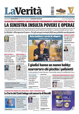 Prima pagina La Verità di oggi - Quotidiano nazionale