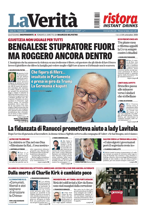 Prima pagina La Verità di oggi - Quotidiano nazionale
