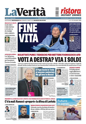 Prima pagina La Verità di oggi - Quotidiano nazionale