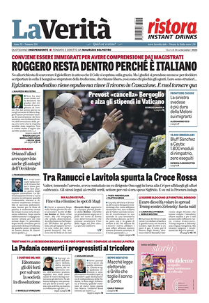Prima pagina La Verità di oggi - Quotidiano nazionale