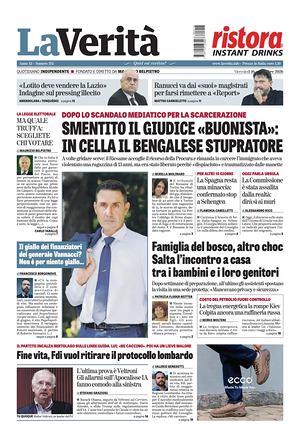 Prima pagina La Verità di oggi - Quotidiano nazionale