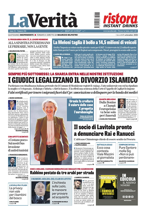 Prima pagina La Verità di oggi - Quotidiano nazionale