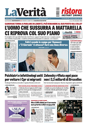Prima pagina La Verità di oggi - Quotidiano nazionale