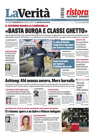 Prima pagina La Verità di oggi - Quotidiano nazionale